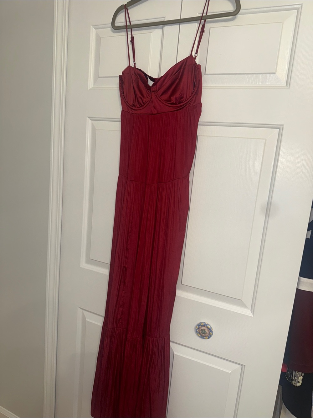 Burgundy Satin Tiered Maxi Dress- Boutique  Sky To Moon